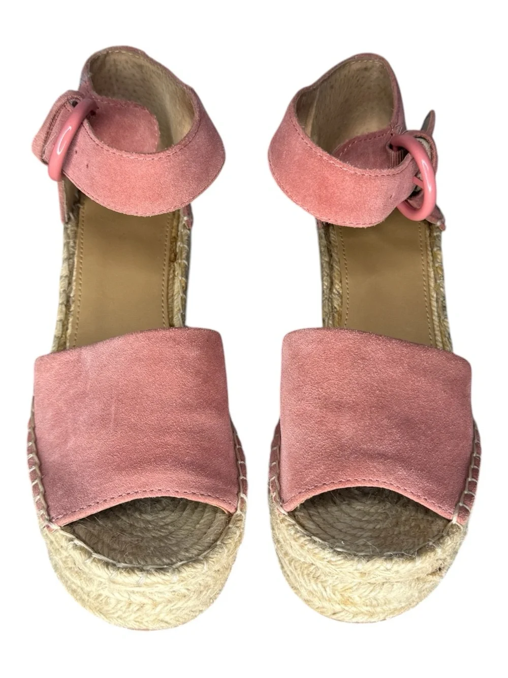 MARC FISHER Mlalida Pink Suede Espadrille Wedge Sandals Leather Sz 6M